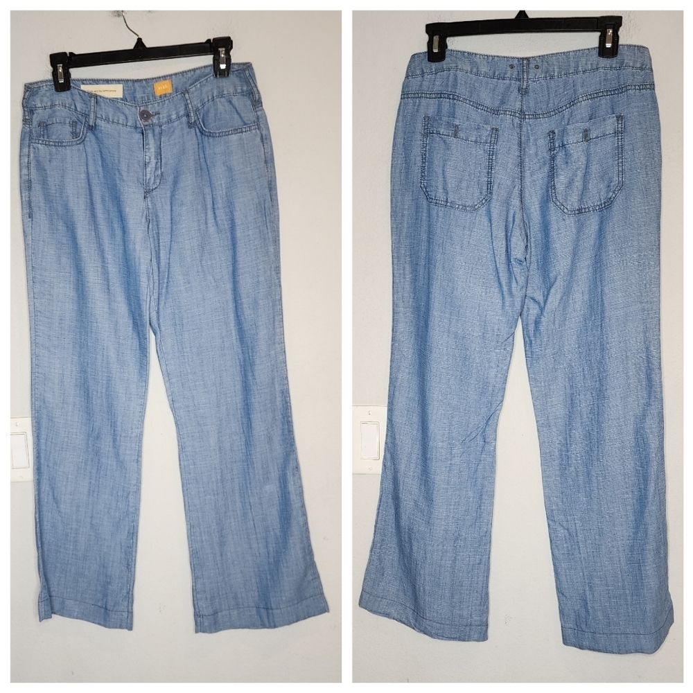 Pilcro and the Letterpress Light Blue Wide-Leg Chambray Pants
